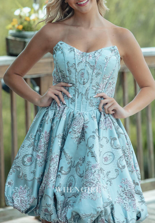 Blue A-Line Strapless Sleeveless Bubble Hem Short Homecoming Dress