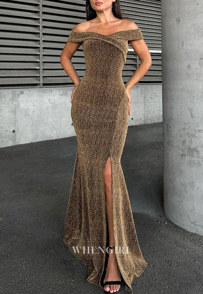 Stunning Off Shoulder Beaded Side Slit Mermaid Party Prom Dress