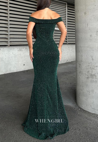 Stunning Off Shoulder Beaded Side Slit Mermaid Party Prom Dress