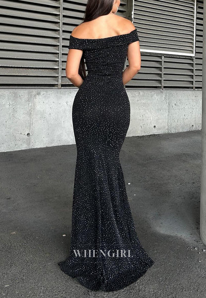 Stunning Off Shoulder Beaded Side Slit Mermaid Party Prom Dress