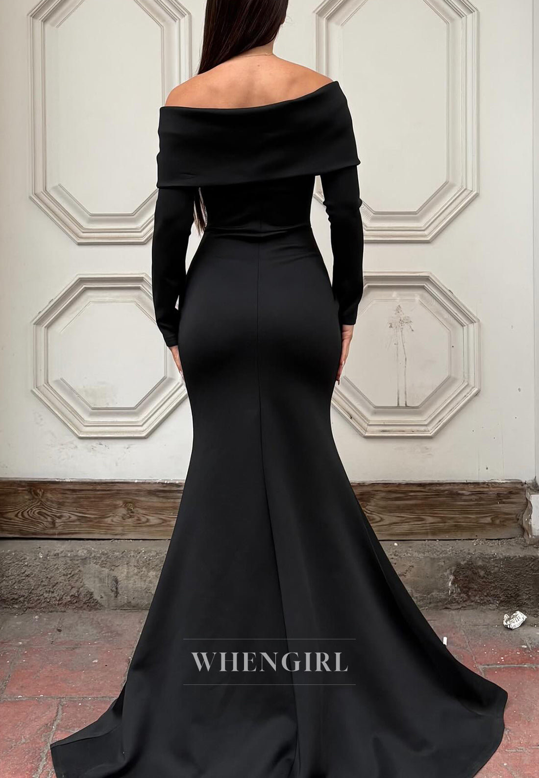 Mermaid Off Shoulder Long Sleeves Side Slit Beaded Evening Formal Gown