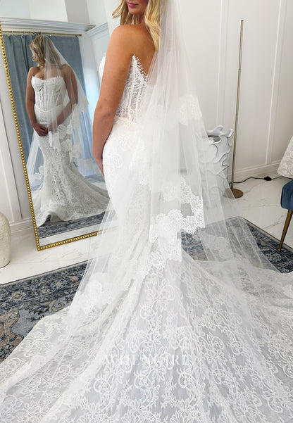 Mermaid Sweetheart Sleeveless Lace Buttons Chapel Train Wedding Dress