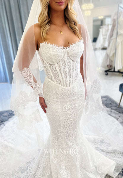 Mermaid Sweetheart Sleeveless Lace Buttons Chapel Train Wedding Dress