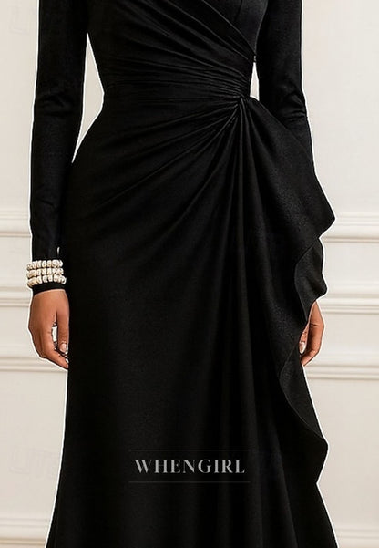 Trumpet Long Sleeves High Neck Back Zipper Mother of the Bride Dress