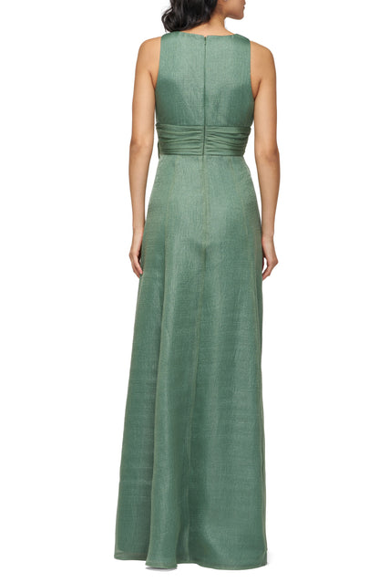 Green V Neck Sleeveless Flower Fuffles Mother of the Bride Gown