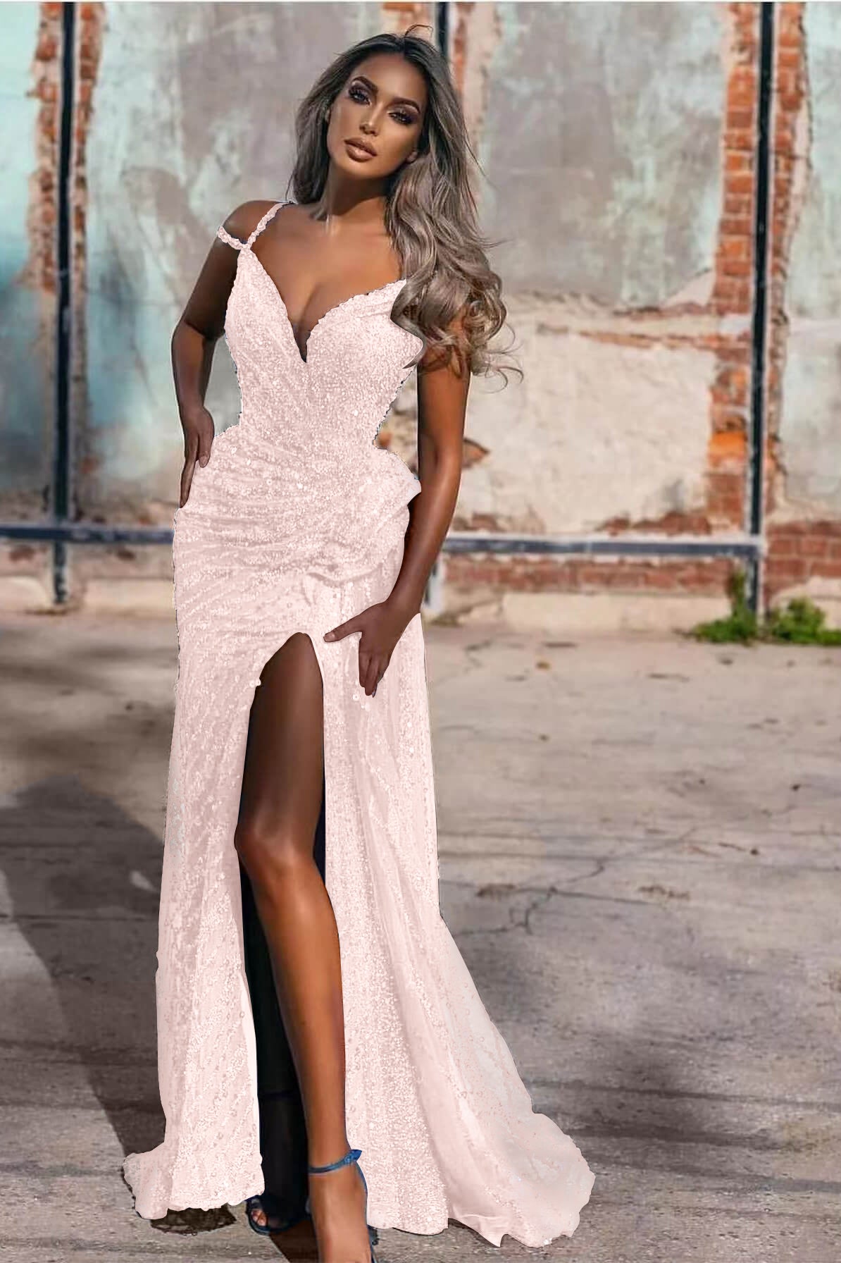 Royal Blue Off the Shoulder Sleeveless Evening Dress Mermaid Sequins With Split