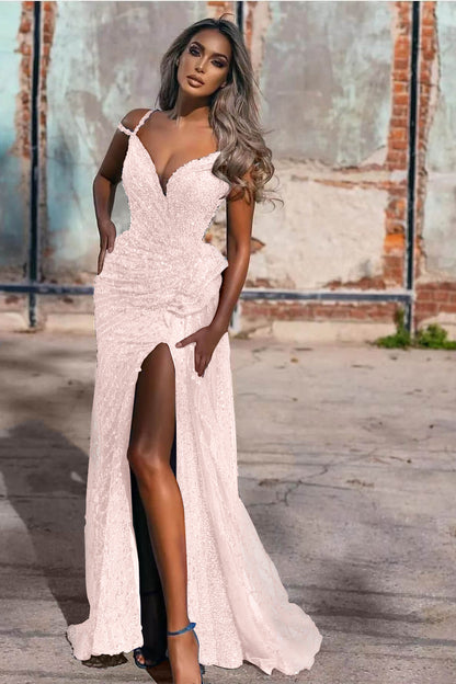 Royal Blue Off the Shoulder Sleeveless Evening Dress Mermaid Sequins With Split