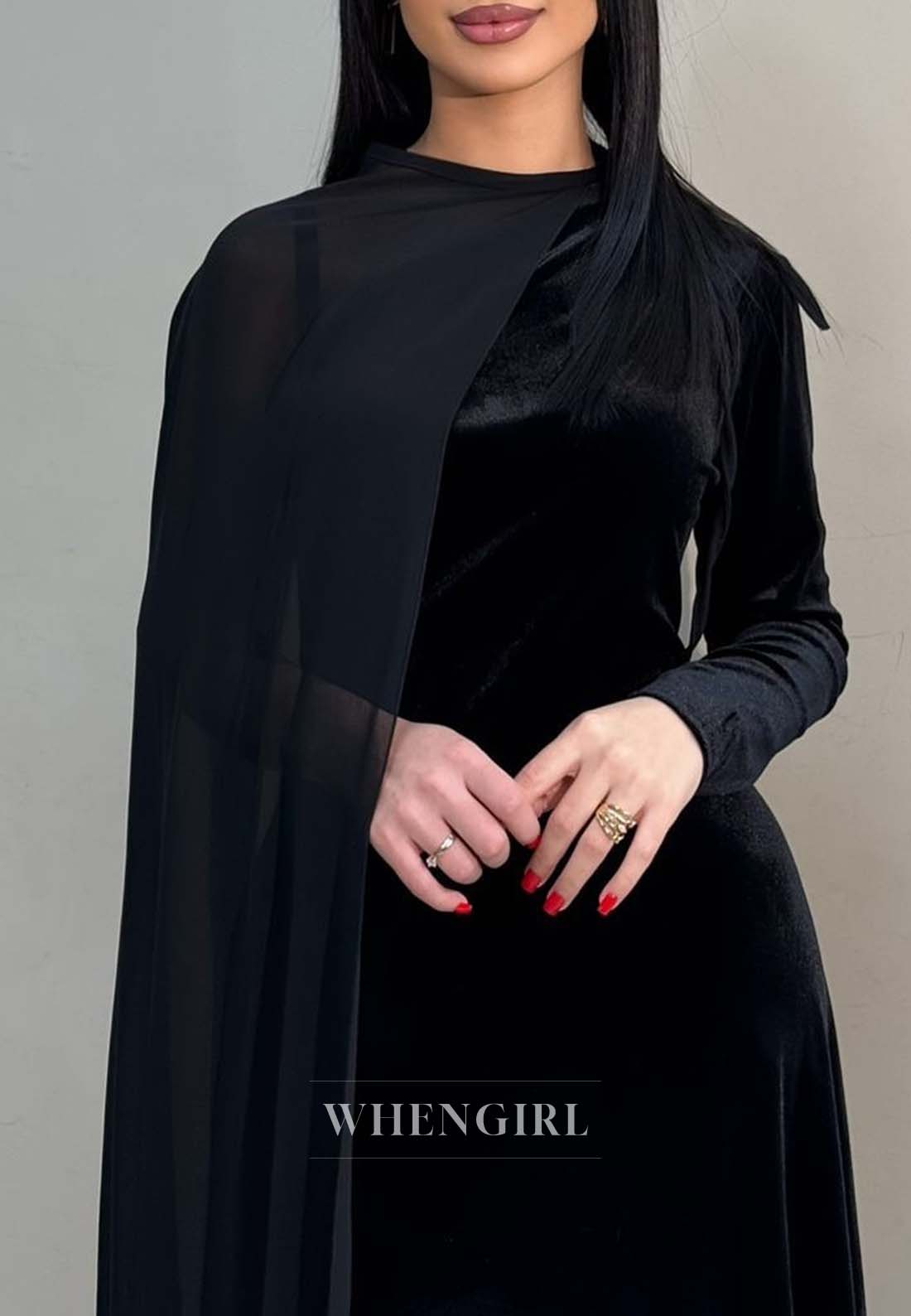 Graceful Bateau Neck Sheath Formal Dress Single Long Sleeves Lace Up Velvet Evening Dress