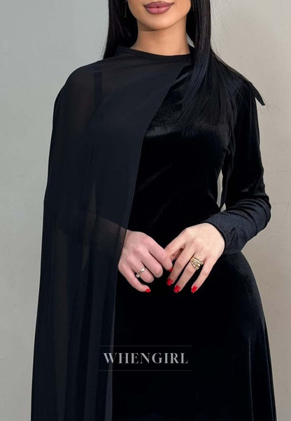 Graceful Bateau Neck Sheath Formal Dress Single Long Sleeves Lace Up Velvet Evening Dress