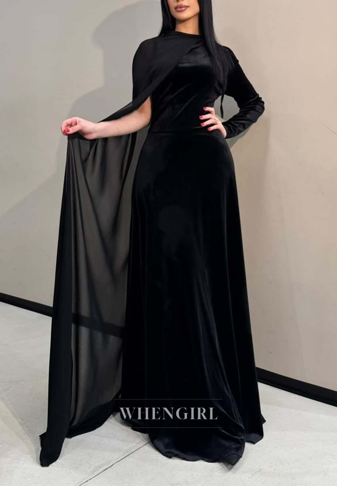 Graceful Bateau Neck Sheath Formal Dress Single Long Sleeves Lace Up Velvet Evening Dress