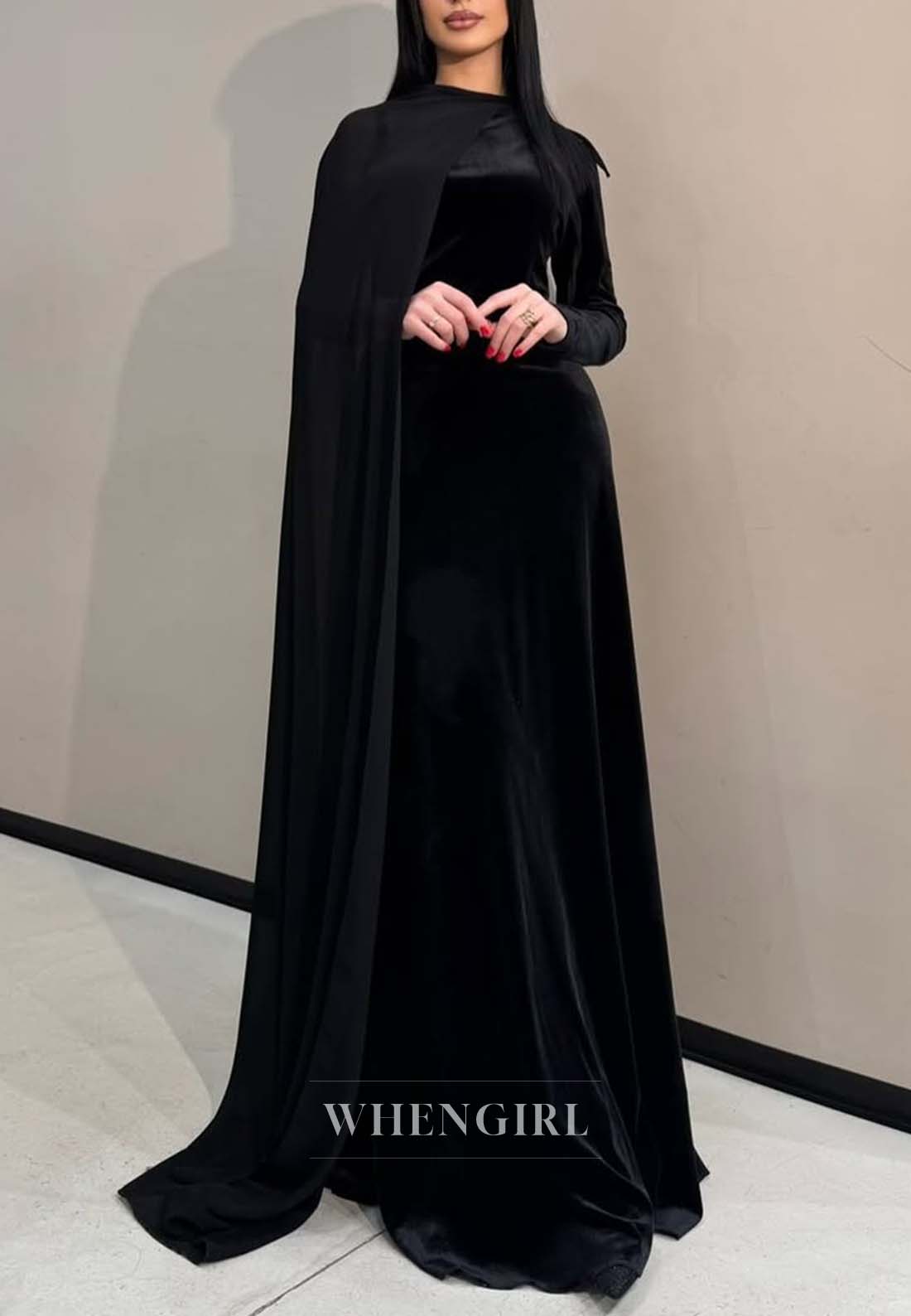 Graceful Bateau Neck Sheath Formal Dress Single Long Sleeves Lace Up Velvet Evening Dress