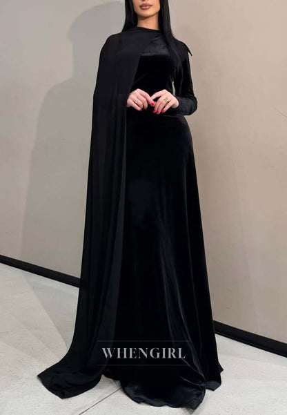 Graceful Bateau Neck Sheath Formal Dress Single Long Sleeves Lace Up Velvet Evening Dress