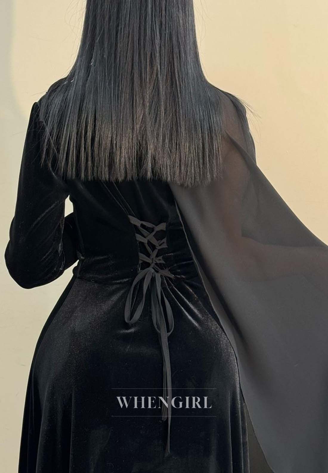 Graceful Bateau Neck Sheath Formal Dress Single Long Sleeves Lace Up Velvet Evening Dress