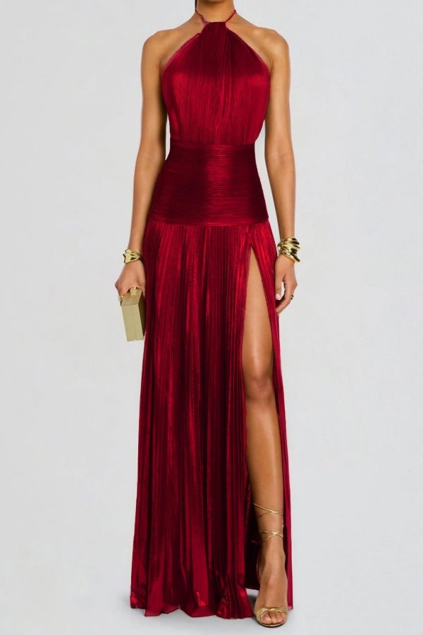 Column Split Charming Halter Backless Sleeveless Prom Dress