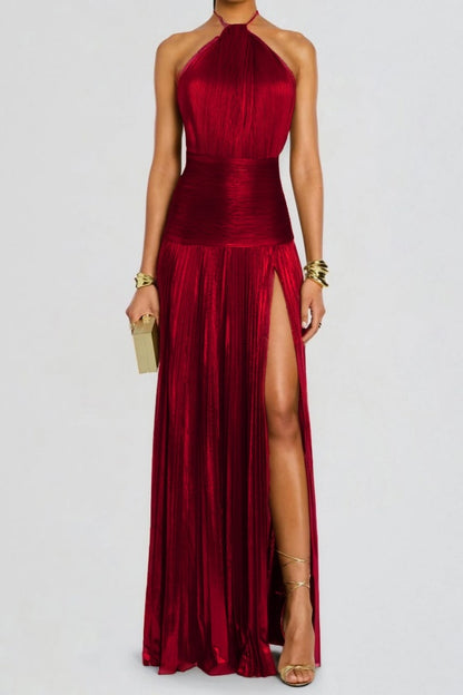 Column Split Charming Halter Backless Sleeveless Prom Dress