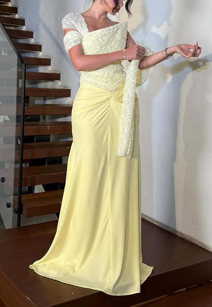 Daffodil One Shoulder Pleated Sheath Formal Dress Sleeveless Floor Length Evening Gown
