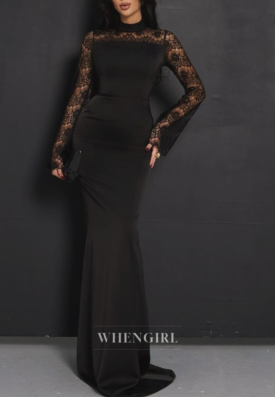 Sheath High Neck Long Sleeves Long Evening Formal Dress
