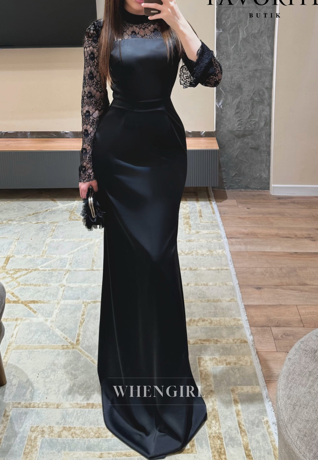 Sheath High Neck Long Sleeves Long Evening Formal Dress