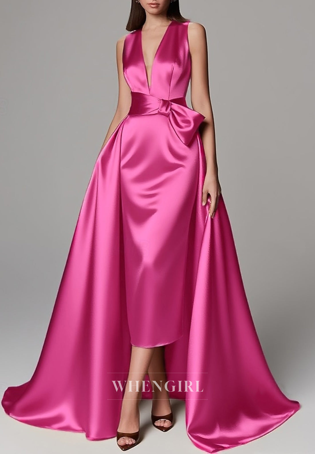 Sheath V Neck Sleeveless Sweep Train Mother of the Bride Dress