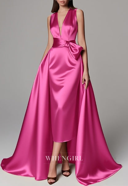 Sheath V Neck Sleeveless Sweep Train Mother of the Bride Dress