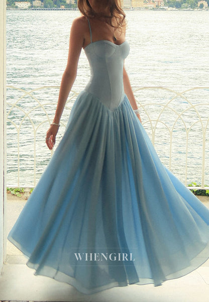 A-Line Sky Blue Sweetheart Spaghetti Straps Lace Up Formal Gown
