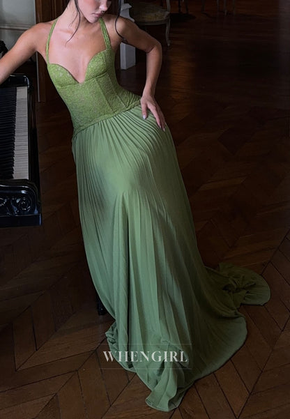 Green Halter Sleeveless Lace Up Column Evening Formal Dress