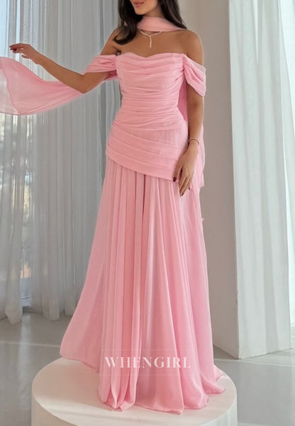 Chiffon Off Shoulder Ruched Column Evening Dress