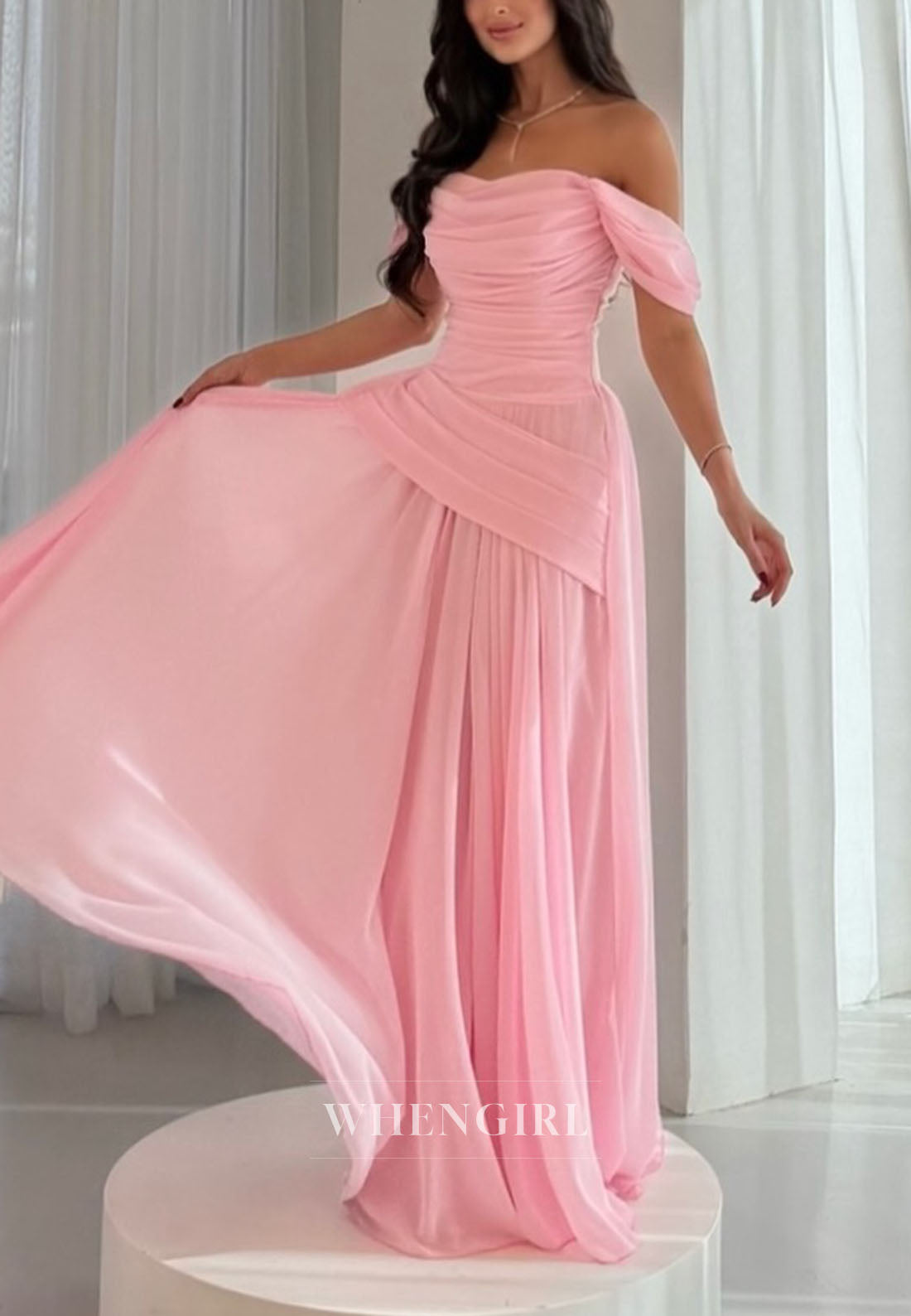 Chiffon Off Shoulder Ruched Column Evening Dress