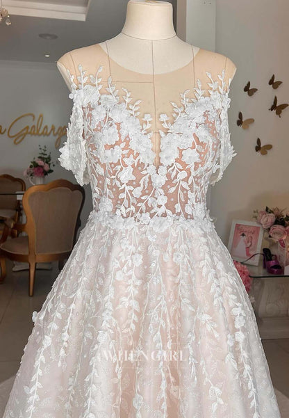 Scoop Neck Sleeveless Appliqued Lace A-Line Sweep Train Wedding Dress