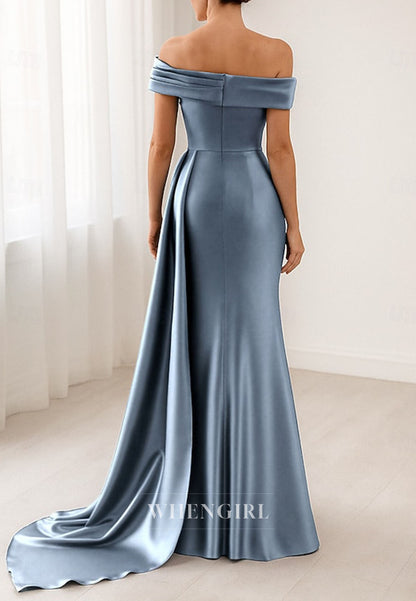 Off Shoulder Ruched Trumpet Satin Mother of the Bride Dress