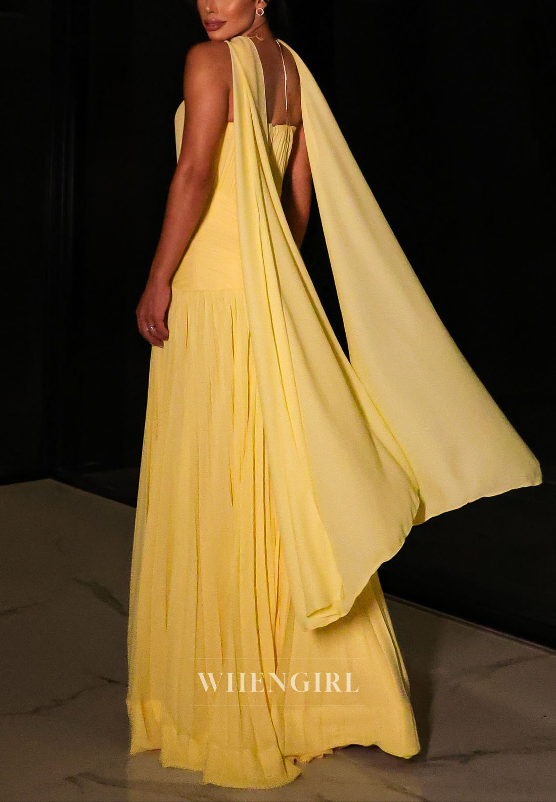 Daffodil Pleated Sleeveless Sweetheart A-Line Draped Evening Dress formal Gown