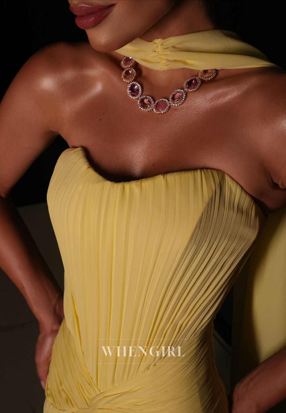 Daffodil Pleated Sleeveless Sweetheart A-Line Draped Evening Dress formal Gown