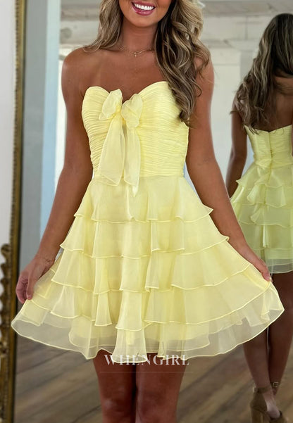 Sweetheart  Sleeveless Bowknot Tiered Chiffon A-Line Homecoming Dress