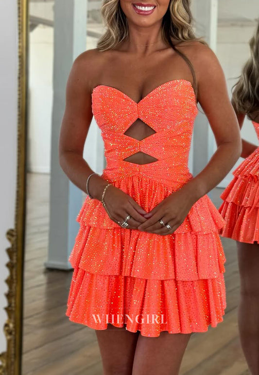 Sweetheart Cut Out Sleeveless Strapless Beaded A-Line Homecoming Dress