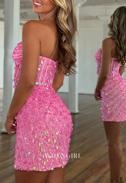 Sheath Sweetheart Strapless Beads Sleeveless Back Zipper Homecoming Dress