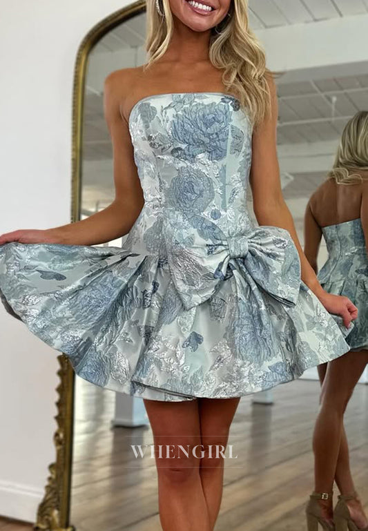 A-Line Strapless Bowknot Tube Top Graduate 8th Grade Dance Homecoming Dress
