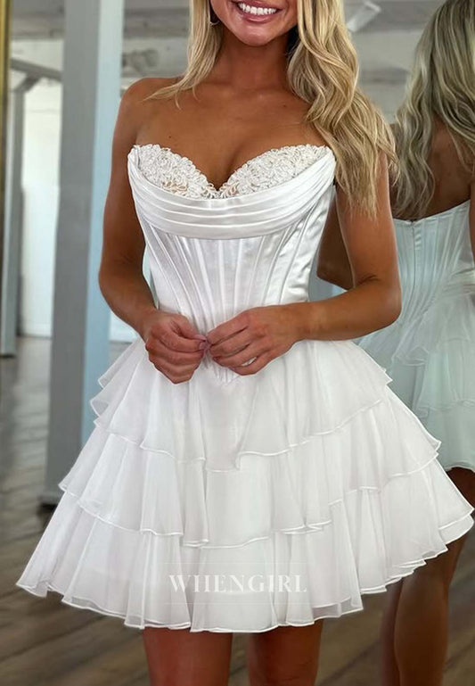 Sweetheart Sleeveless Pleated Multi Tired Ruffles A-Line Short Homecoming Dress