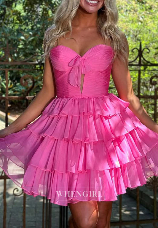 Sweetheart Sleevelss Multi Tired Ruffles A-Line Bowknot Short Homecoming Dress