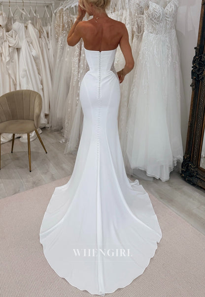 Mermaid Off Shouder Beaded Sleeveless Sweep Train Wedding Dress