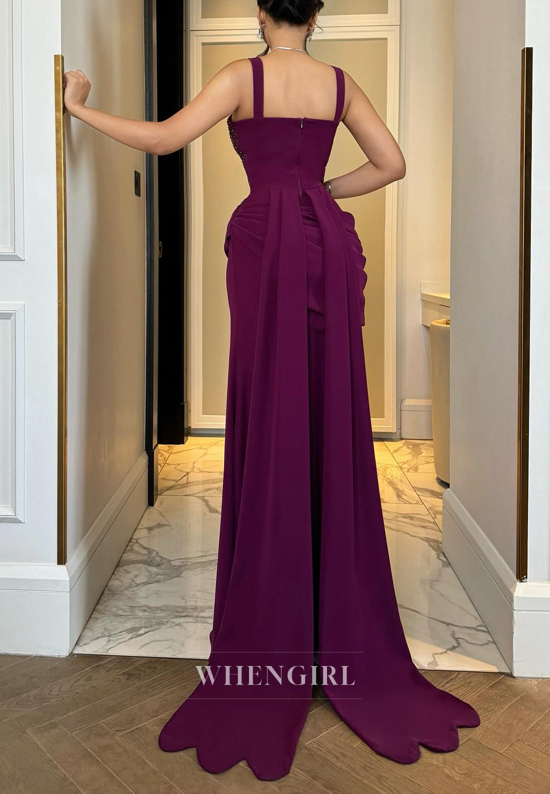 Grape Sweetheart Regular Straps Sleeveless Beaded Pleated Sheath Evening Formal Dress