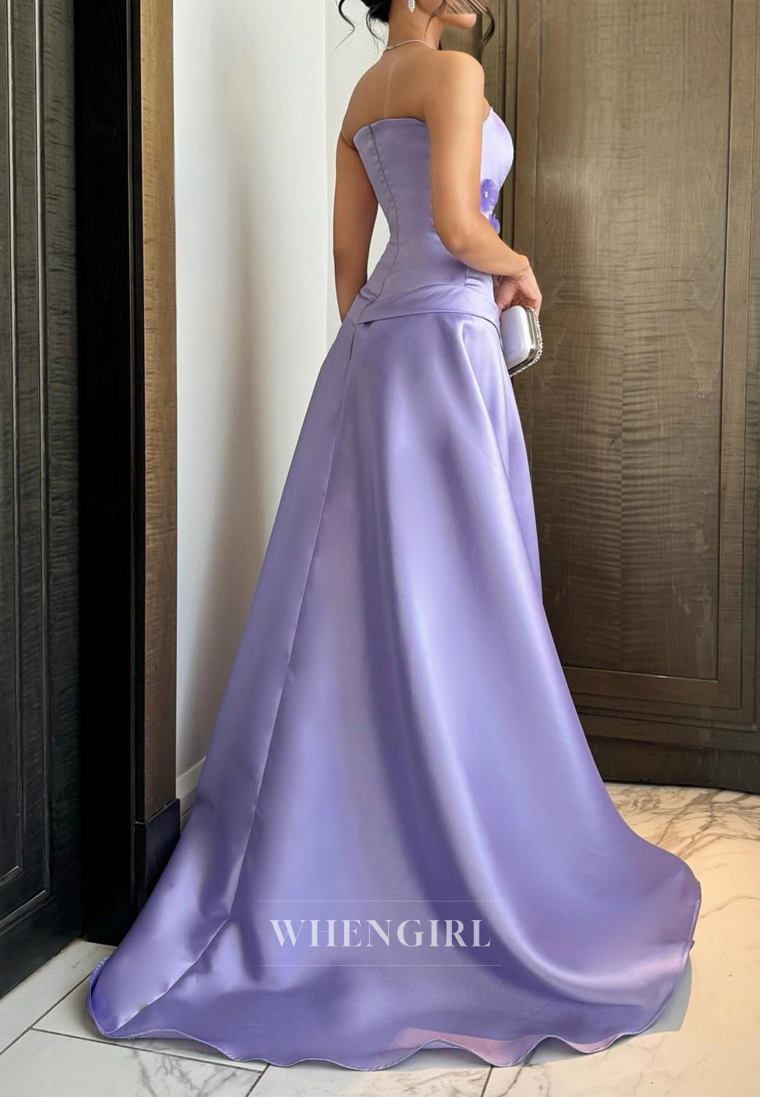 Lavender A-Line Tube Top Sleeveless Flowers Back Zipper Formal Evening Dress