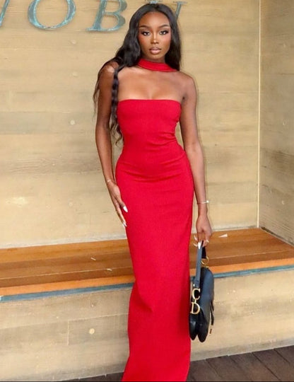 Red Tube Top Sleveless Simple Sheath Prom Dress