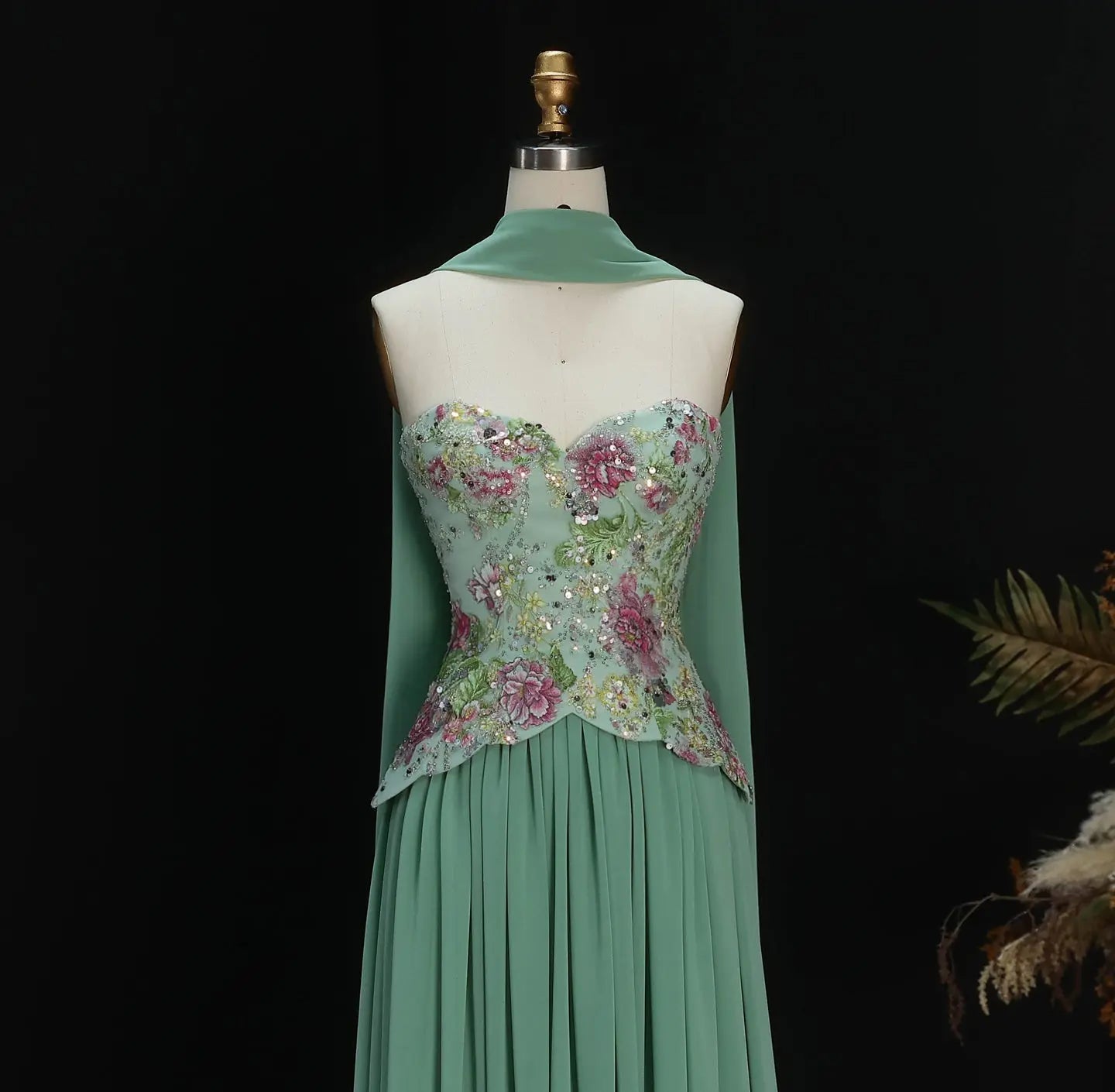 A-Line Off Shoulder Floral Formal Long Dress