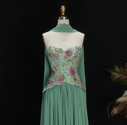 A-Line Off Shoulder Floral Formal Long Dress