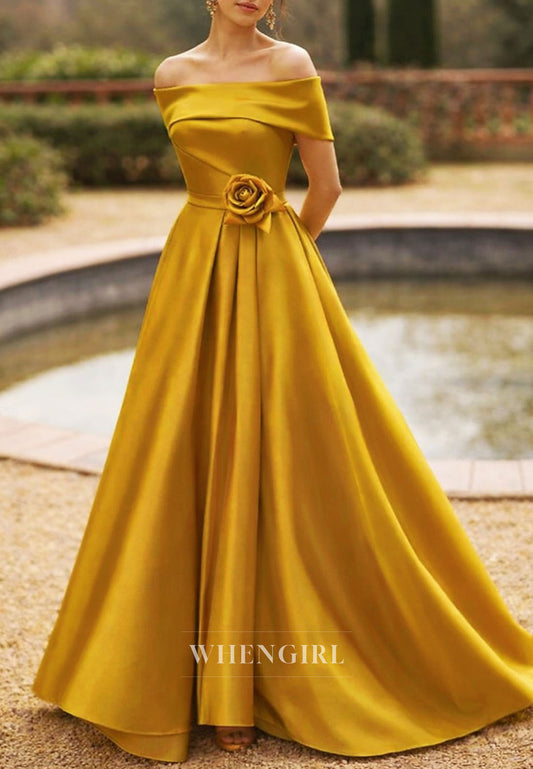 Off Shoulder Flower A-Line Back Zipper Mother of the Bride Dress