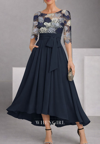 A-Line Bateau Neck Half Sleeves Bowknot Mother of the Bride Dress