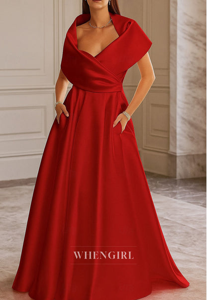 A-Line Special Neck Back Zipper Satin Mother of the Bride Dress Evening Dress