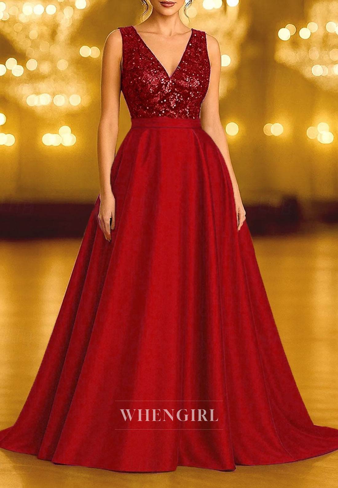 A-Line V Neck Sleeveless Beaded Mother of the Bride Dress