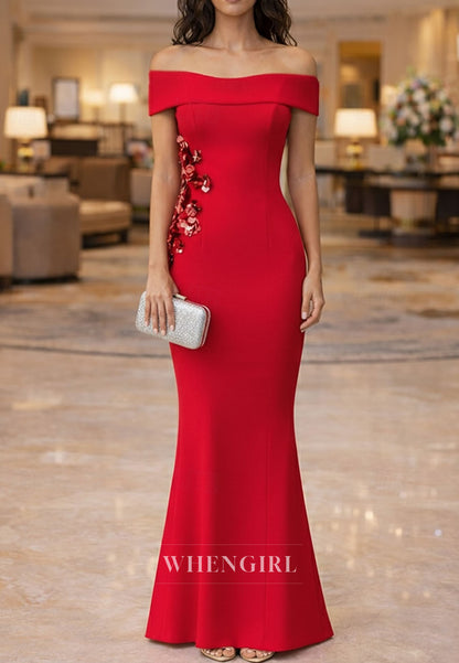 Off Shoulder Trumpet Flowers Back Zipper Mother of the Bride Dress