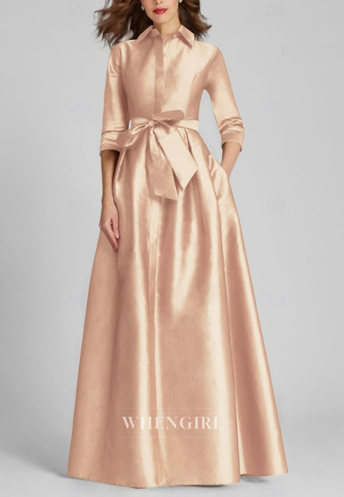 Satin A-Line Floor Length 3/4 Sleeves Mother of the Bride Dress